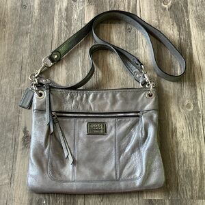 Sparkly metallic leather Coach messenger bag.